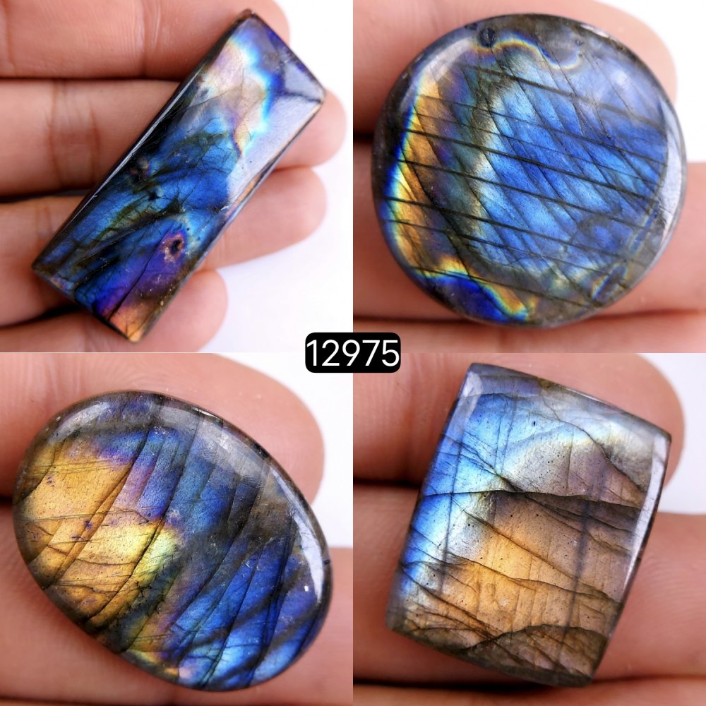 4Pcs 148Cts Natural Blue Labradorite Gemstone Cabochon Semi Precious Wholesale Lot Handmade Jewelry Making Supplies Pendant For Her 23x19-48x19mm#12975