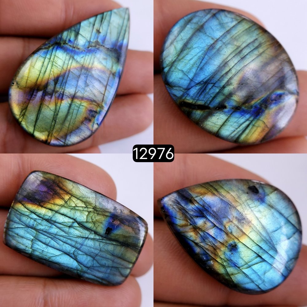 4Pcs 173Cts Natural Blue Labradorite Gemstone Cabochon Semi Precious Wholesale Lot Handmade Jewelry Making Supplies Pendant For Her 31x23-28x50mm#12976