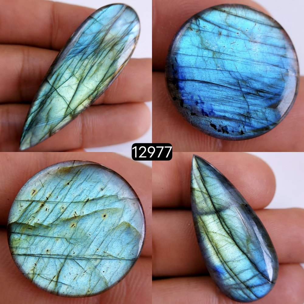 4Pcs 111Cts Natural Blue Labradorite Gemstone Cabochon Semi Precious Wholesale Lot Handmade Jewelry Making Supplies Pendant For Her 20x20-54x19mm#12977