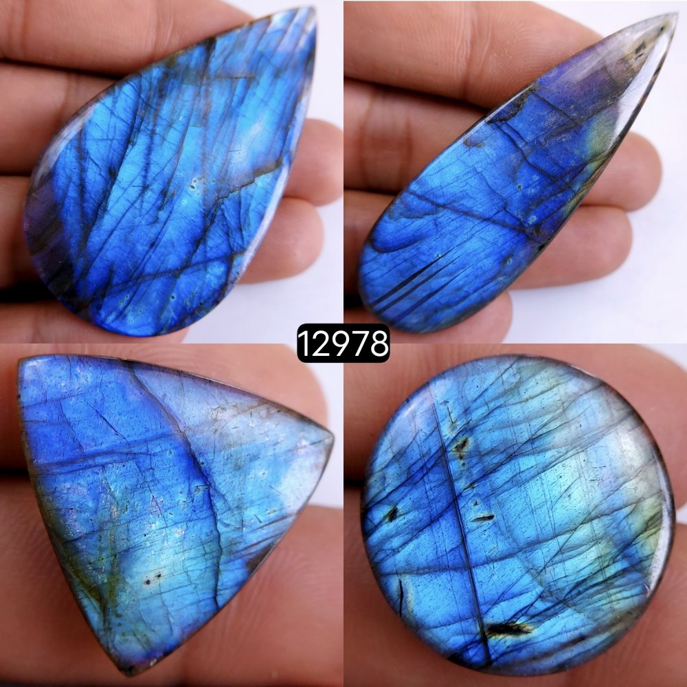 4Pcs 158Cts Natural Blue Labradorite Gemstone Cabochon Semi Precious Wholesale Lot Handmade Jewelry Making Supplies Pendant For Her 25x25-60x35mm#12978