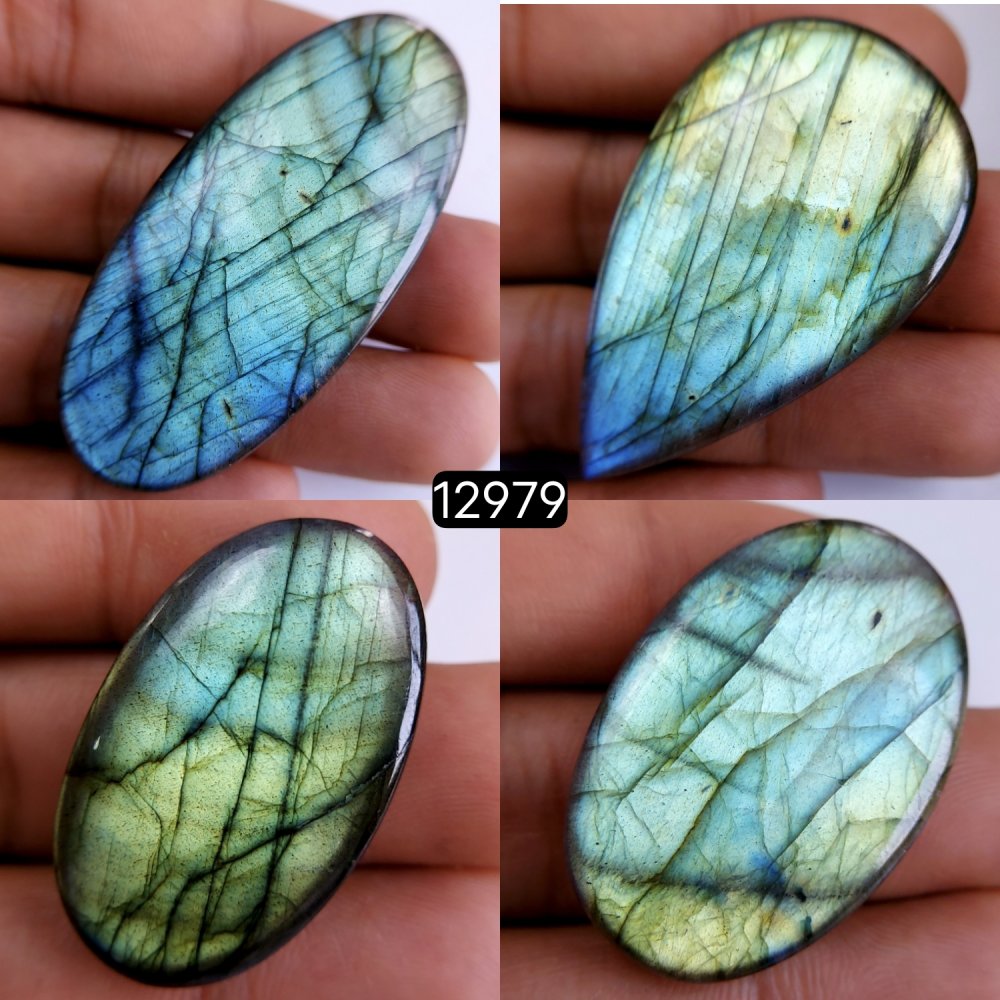 4 Pcs 283 Cts Natural Blue Labradorite Gemstone Cabochon Semi Precious Wholesale Lot Handmade Jewelry Making Supplies Pendant For Her 34x21-58x28mm#12979