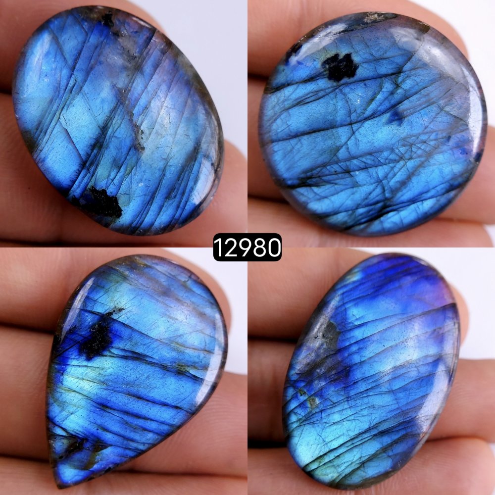 4 Pcs 165 Cts Natural Blue Labradorite Gemstone Cabochon Semi Precious Wholesale Lot Handmade Jewelry Making Supplies Pendant For Her 28x21-39x25mm#12980