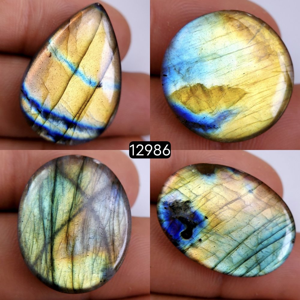 4 Pcs 88 Cts Natural Blue Labradorite Gemstone Cabochon Semi Precious Wholesale Lot Handmade Jewelry Making Supplies Pendant For Her 21x21-28x20mm#12986