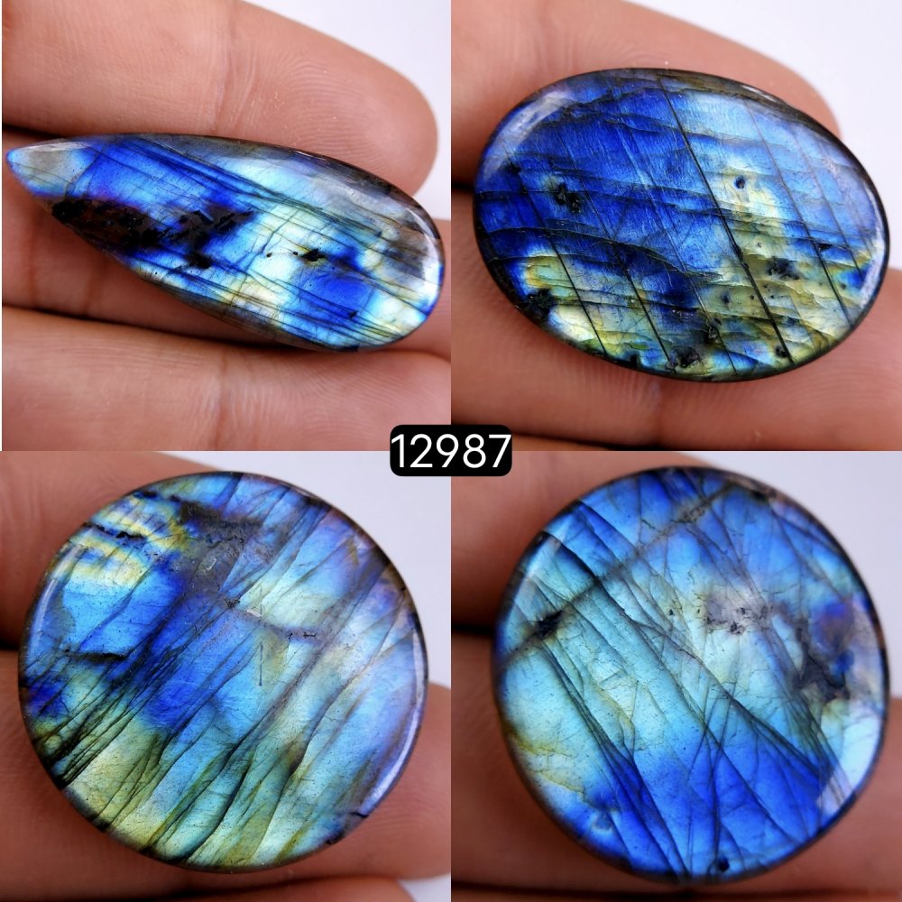 4 Pcs 122 Cts Natural Blue Labradorite Gemstone Cabochon Semi Precious Wholesale Lot Handmade Jewelry Making Supplies Pendant For Her 30x22-42x18mm#12987