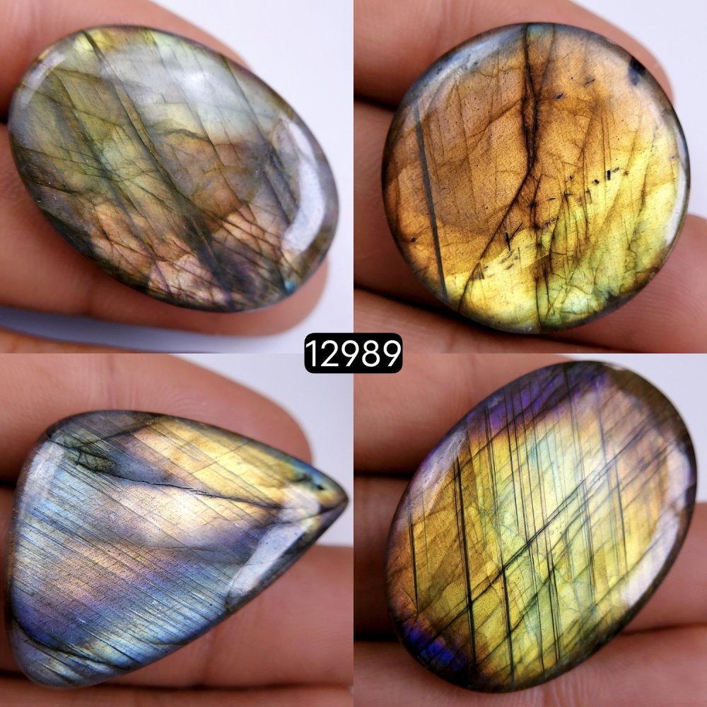 4 Pcs 173 Cts Natural Blue Labradorite Gemstone Cabochon Semi Precious Wholesale Lot Handmade Jewelry Making Supplies Pendant For Her 24x34-38x27mm#12989