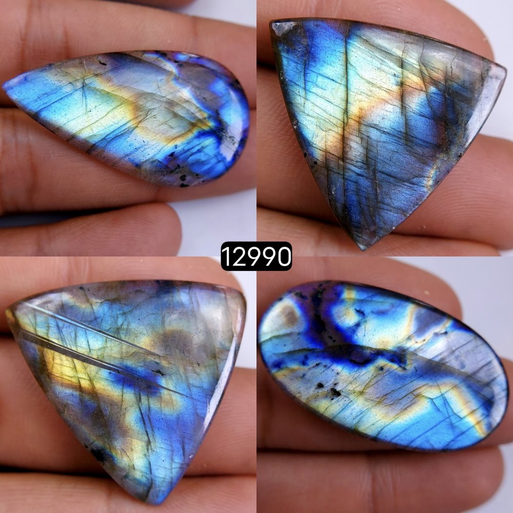 4 Pcs 110 Cts Natural Blue Labradorite Gemstone Cabochon Semi Precious Wholesale Lot Handmade Jewelry Making Supplies Pendant For Her 27x27-40x22mm#12990