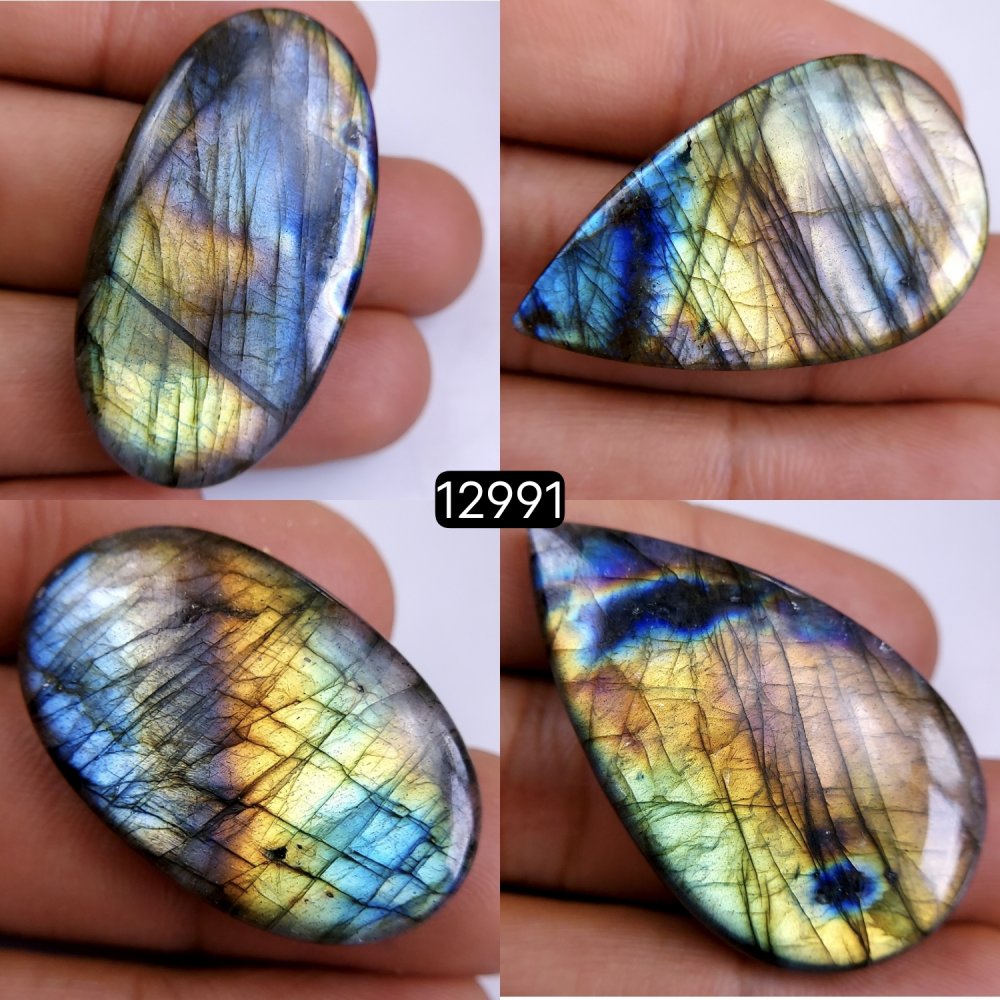 4 Pcs 177 Cts Natural Blue Labradorite Gemstone Cabochon Semi Precious Wholesale Lot Handmade Jewelry Making Supplies Pendant For Her 32x20-46x26mm#12991