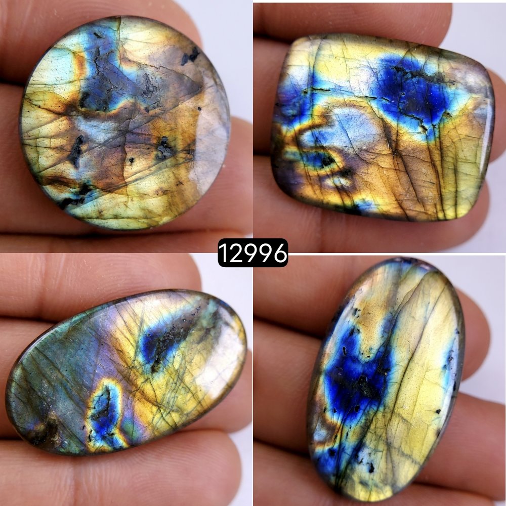 4 Pcs 125 Cts Natural Blue Labradorite Gemstone Cabochon Semi Precious Wholesale Lot Handmade Jewelry Making Supplies Pendant For Her 35x20-35x20mm#12996