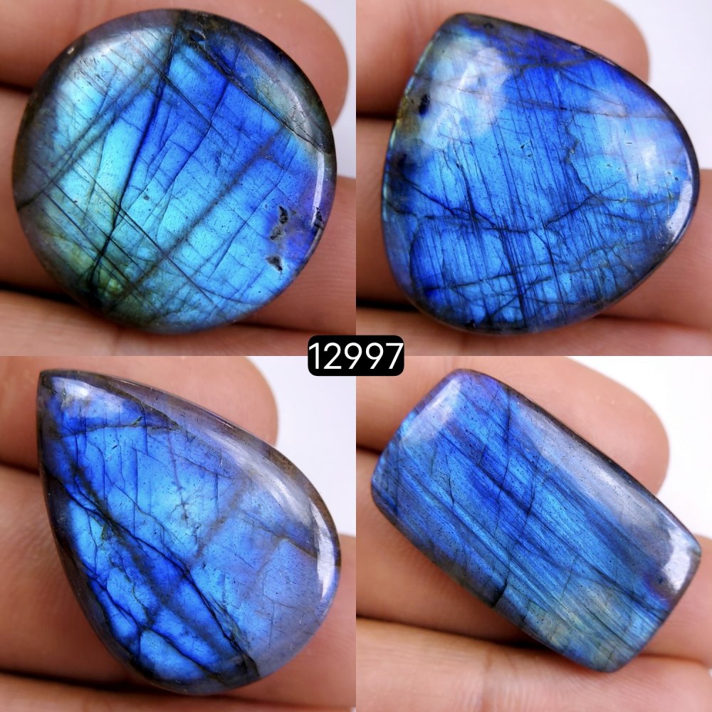 4 Pcs 154 Cts Natural Blue Labradorite Gemstone Cabochon Semi Precious Wholesale Lot Handmade Jewelry Making Supplies Pendant For Her 30x20-32x18mm#12997