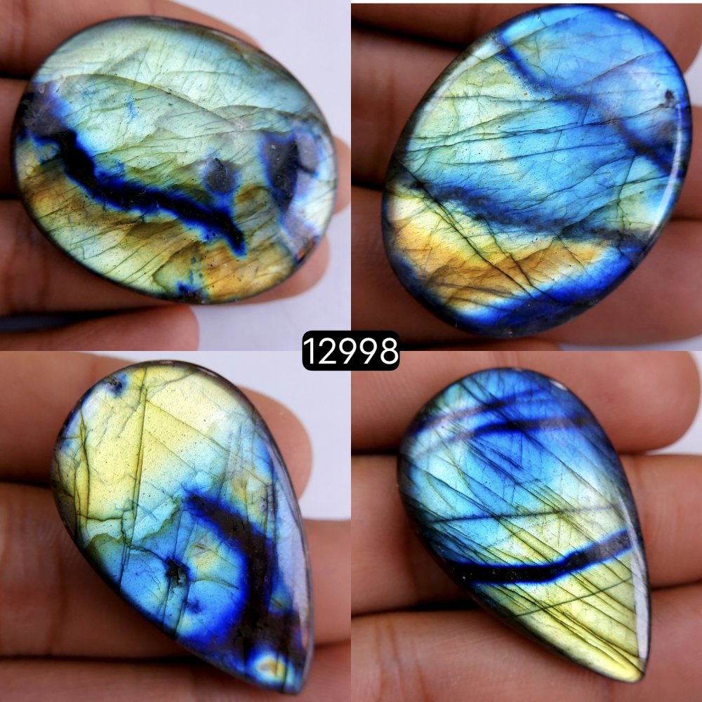 4 Pcs 284 Cts Natural Blue Labradorite Gemstone Cabochon Semi Precious Wholesale Lot Handmade Jewelry Making Supplies Pendant For Her 38x22-50x42mm#12998