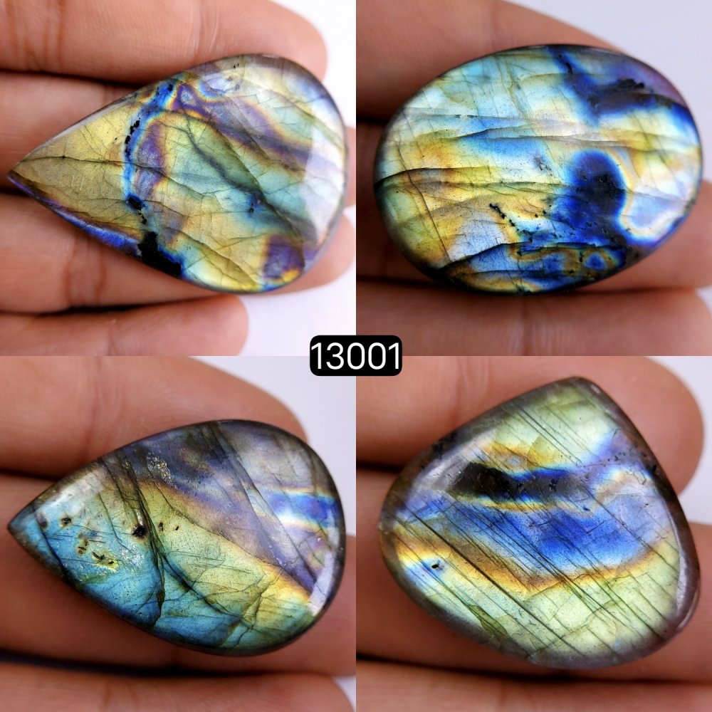 4 Pcs 204 Cts Natural Blue Labradorite Gemstone Cabochon Semi Precious Wholesale Lot Handmade Jewelry Making Supplies Pendant For Her 32x22-51x37mm#13001