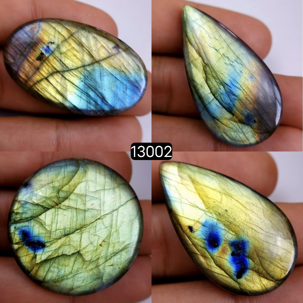 4 Pcs 206 Cts Natural Blue Labradorite Gemstone Cabochon Semi Precious Wholesale Lot Handmade Jewelry Making Supplies Pendant For Her 37x21-34x34mm#13002