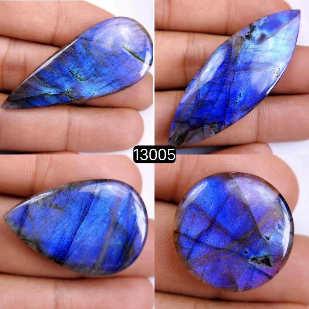 4 Pcs 129 Cts Natural Blue Labradorite Gemstone Cabochon Semi Precious Wholesale Lot Handmade Jewelry Making Supplies Pendant For Her 22x22-56x20mm#13005