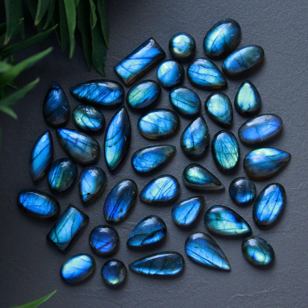 40 Pcs 310 Cts  Natural Labradorite Cabochon Loose Gemstone Jewelry Wire Wrapped Pendant Semi-Precious Healing Crystal Lots 10x10-10x26mm #13020