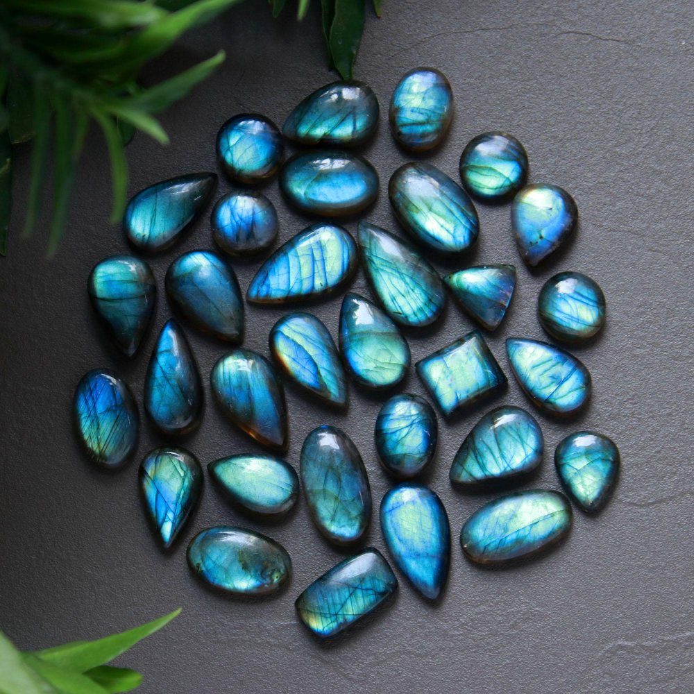 32 Pcs 244 Cts  Natural Labradorite Cabochon Loose Gemstone Jewelry Wire Wrapped Pendant Semi-Precious Healing Crystal Lots 10x10-10x20mm #13022