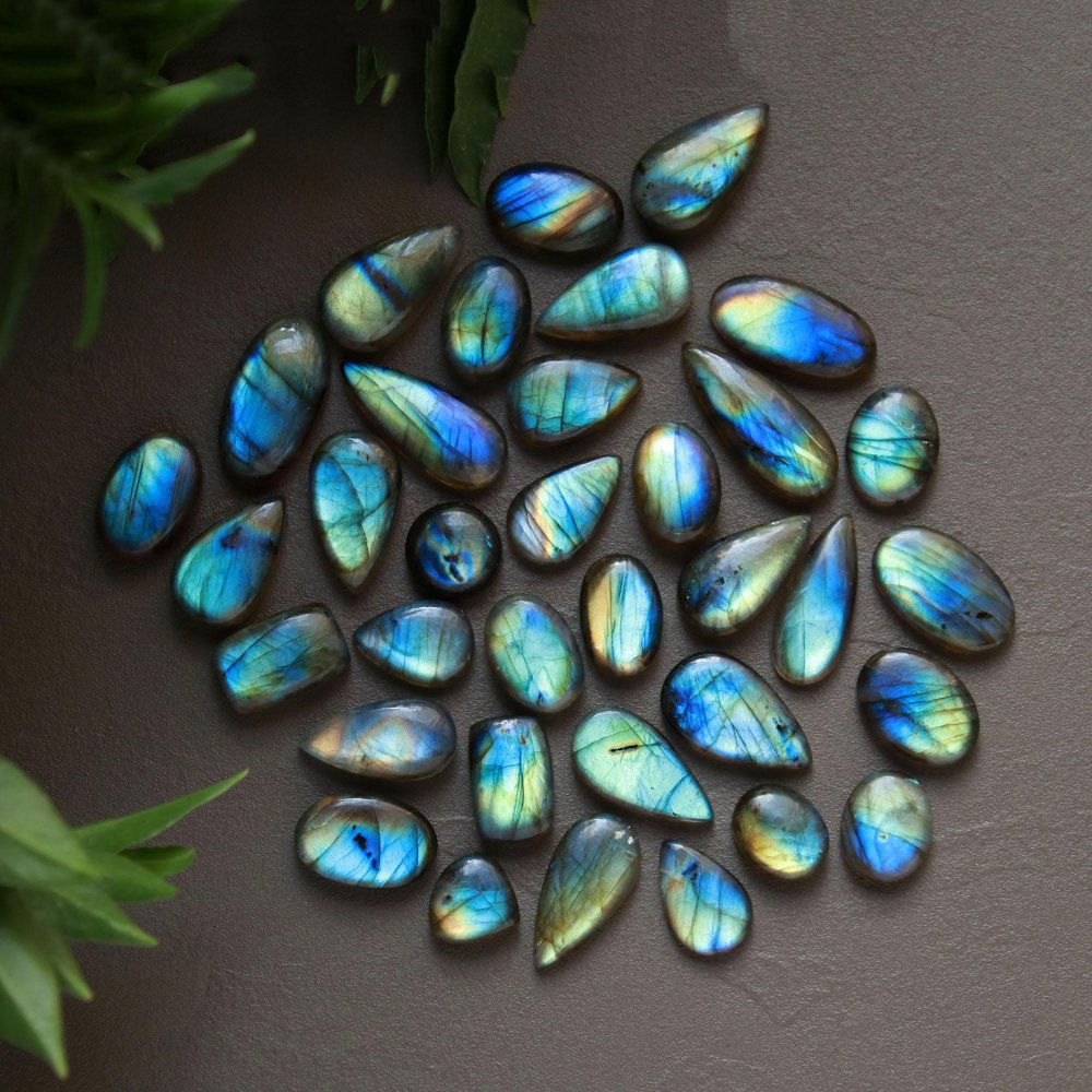 35 Pcs 268 Cts  Natural Labradorite Cabochon Loose Gemstone Jewelry Wire Wrapped Pendant Semi-Precious Healing Crystal Lots 11x11-10x24mm #13027