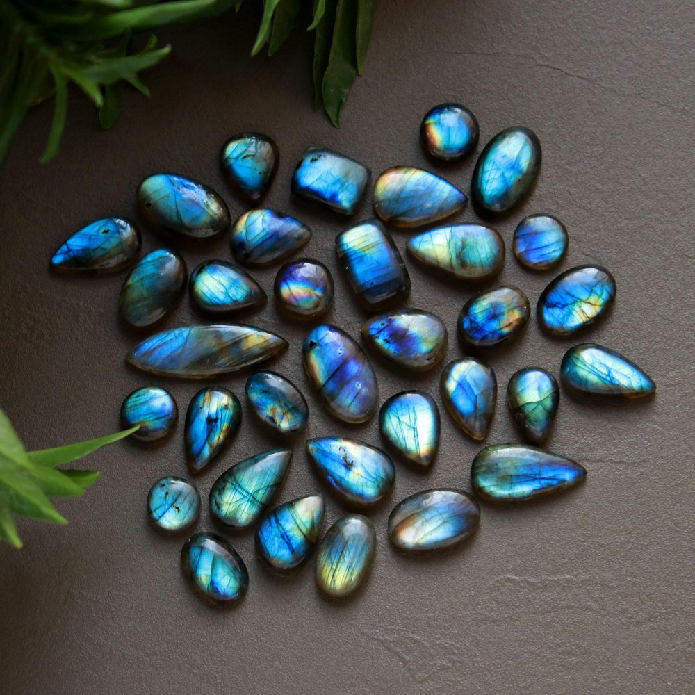 34 Pcs 270 Cts  Natural Labradorite Cabochon Loose Gemstone Jewelry Wire Wrapped Pendant Semi-Precious Healing Crystal Lots 11x13-10x31mm #13028