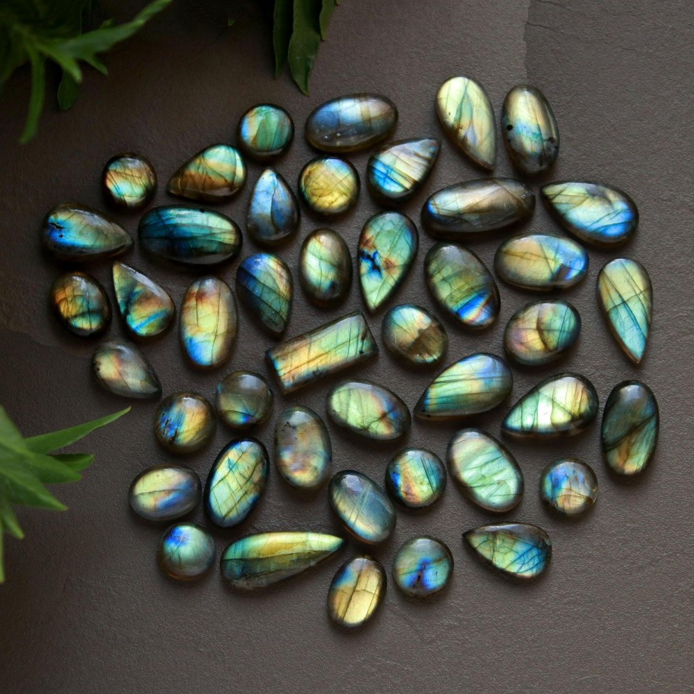 44 Pcs 322 Cts  Natural Labradorite Cabochon Loose Gemstone Jewelry Wire Wrapped Pendant Semi-Precious Healing Crystal Lots 10x10-9x23mm #13029