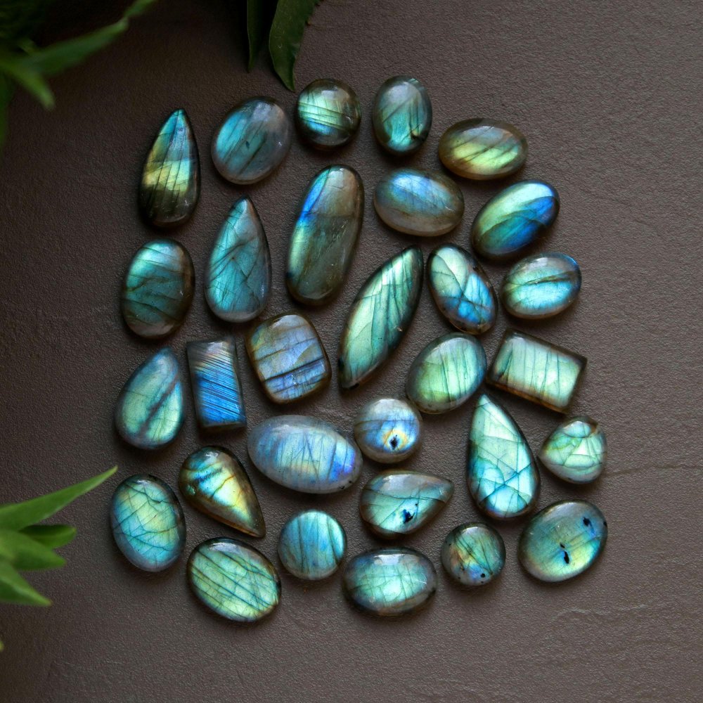 30 Pcs 202 Cts  Natural Labradorite Cabochon Loose Gemstone Jewelry Wire Wrapped Pendant Semi-Precious Healing Crystal Lots 10x10-9x26mm #13030