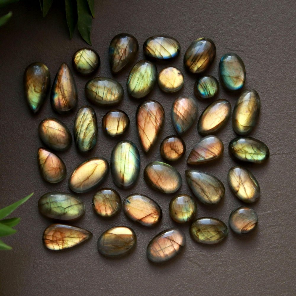 36 Pcs 258 Cts  Natural Labradorite Cabochon Loose Gemstone Jewelry Wire Wrapped Pendant Semi-Precious Healing Crystal Lots 10x15-11x21mm #13033