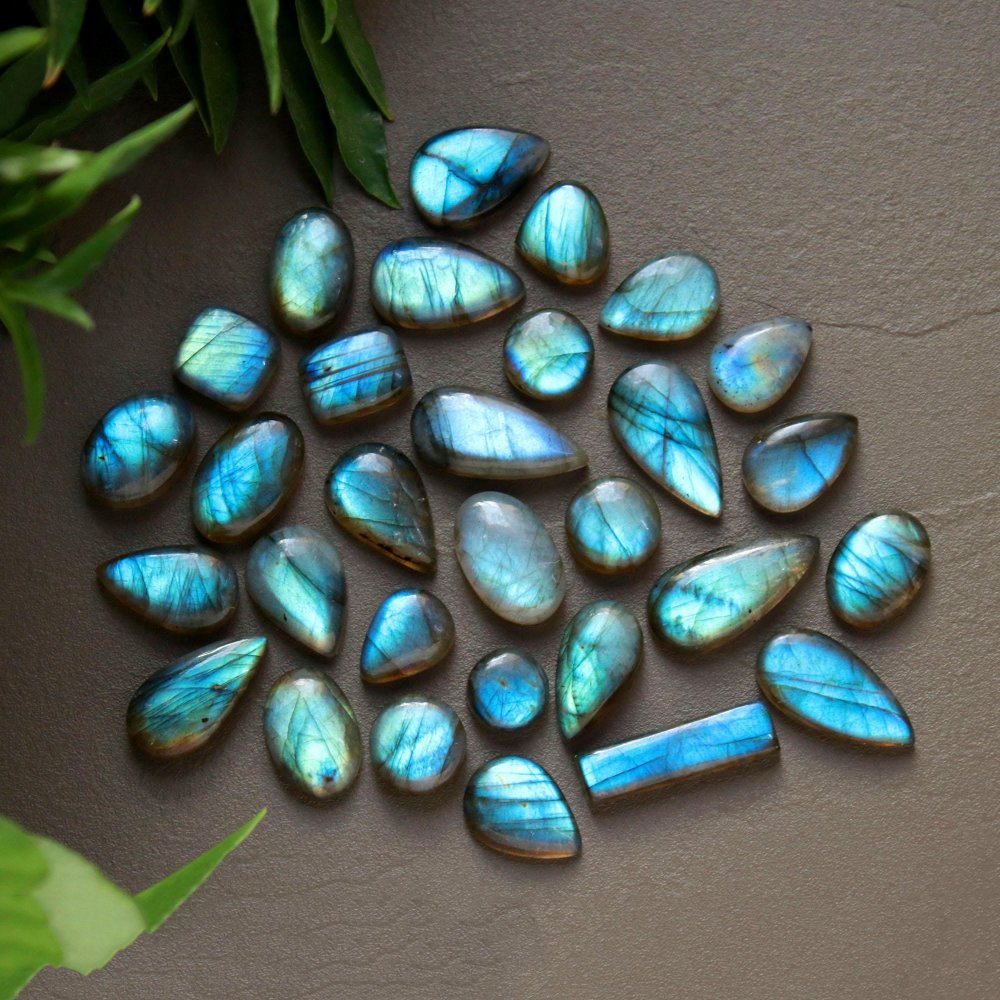 30 Pcs 216 Cts  Natural Labradorite Cabochon Loose Gemstone Jewelry Wire Wrapped Pendant Semi-Precious Healing Crystal Lots 11x12-10x22mm #13035