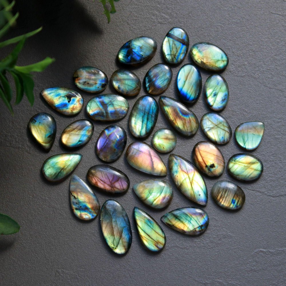 30 Pcs 166 Cts  Natural Labradorite Cabochon Loose Gemstone Jewelry Wire Wrapped Pendant Semi-Precious Healing Crystal Lots 9x12-10x25mm #13041