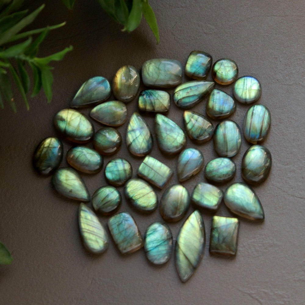 35 Pcs 244 Cts  Natural Labradorite Cabochon Loose Gemstone Jewelry Wire Wrapped Pendant Semi-Precious Healing Crystal Lots 9x13-10x28mm #13044