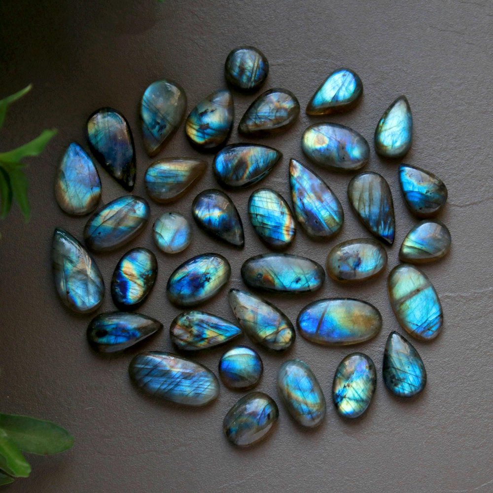 35 Pcs 254 Cts  Natural Labradorite Cabochon Loose Gemstone Jewelry Wire Wrapped Pendant Semi-Precious Healing Crystal Lots 9x13-10x22mm #13050