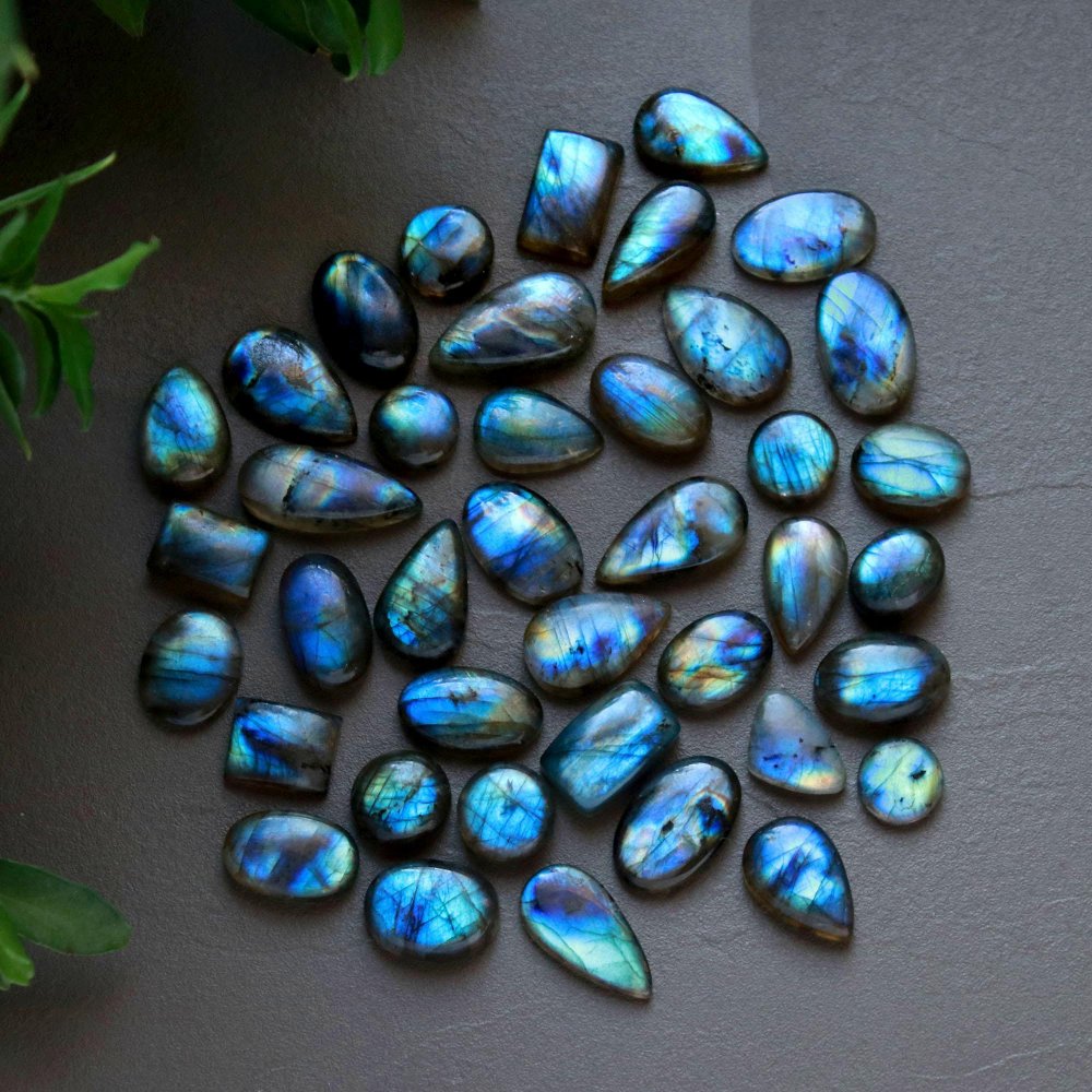 40 Pcs 282 Cts  Natural Labradorite Cabochon Loose Gemstone Jewelry Wire Wrapped Pendant Semi-Precious Healing Crystal Lots 10x10-10x20mm #13051