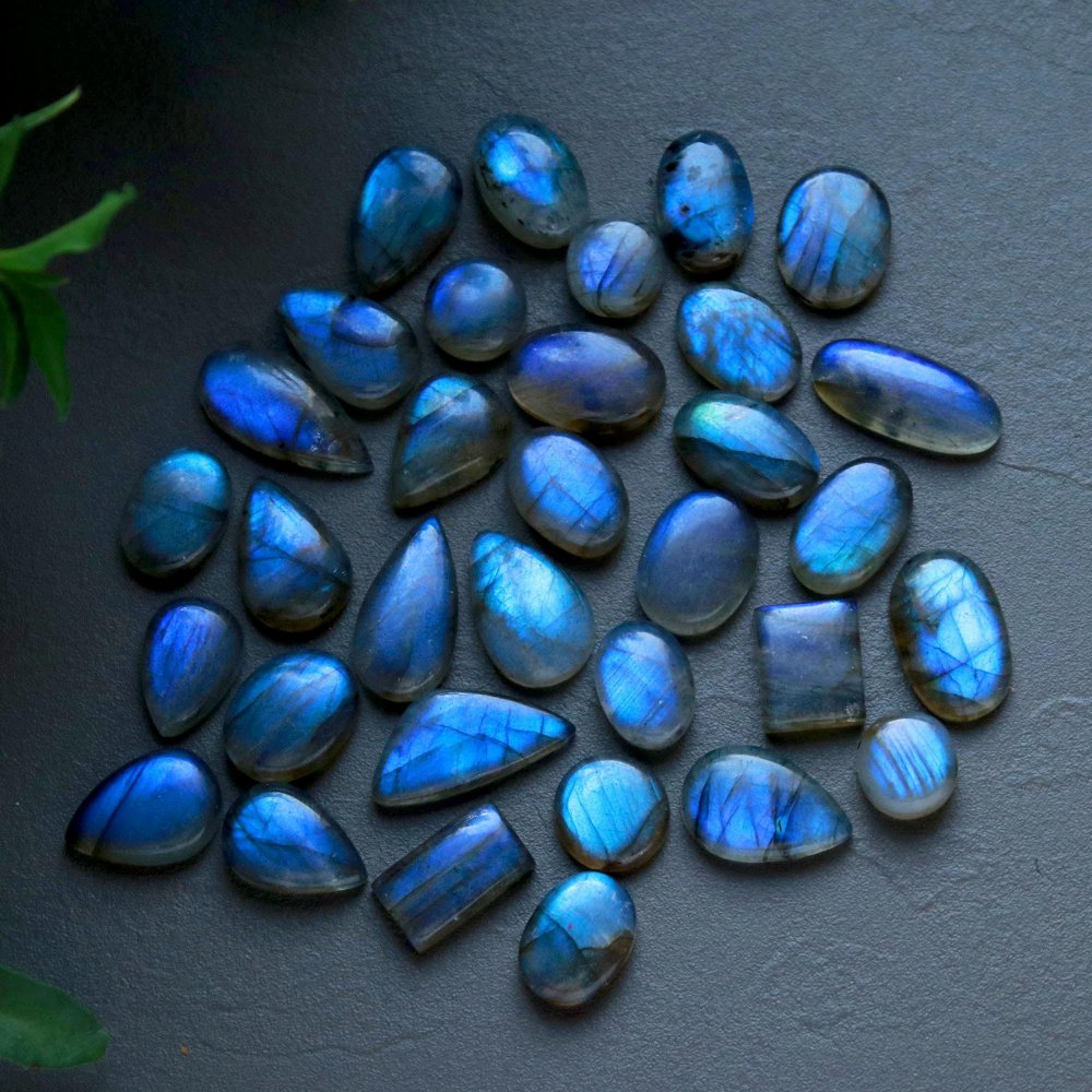 33 Pcs 215 Cts  Natural Labradorite Cabochon Loose Gemstone Jewelry Wire Wrapped Pendant Semi-Precious Healing Crystal Lots 10x10-9x20mm #13054