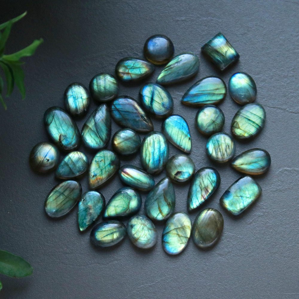 34 Pcs 233 Cts  Natural Labradorite Cabochon Loose Gemstone Jewelry Wire Wrapped Pendant Semi-Precious Healing Crystal Lots 7x14-10x18mm #13055