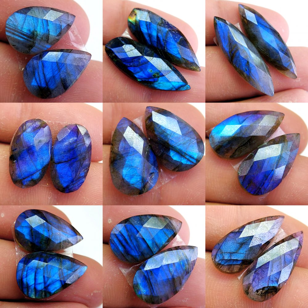 9 Pcs 139 Cts Natural Labradorite Cabochon Loose Gemstone Jewelry Wire Wrapped Pendant Semi-Precious Healing Crystal Lots 30X9 15X10mm #13062