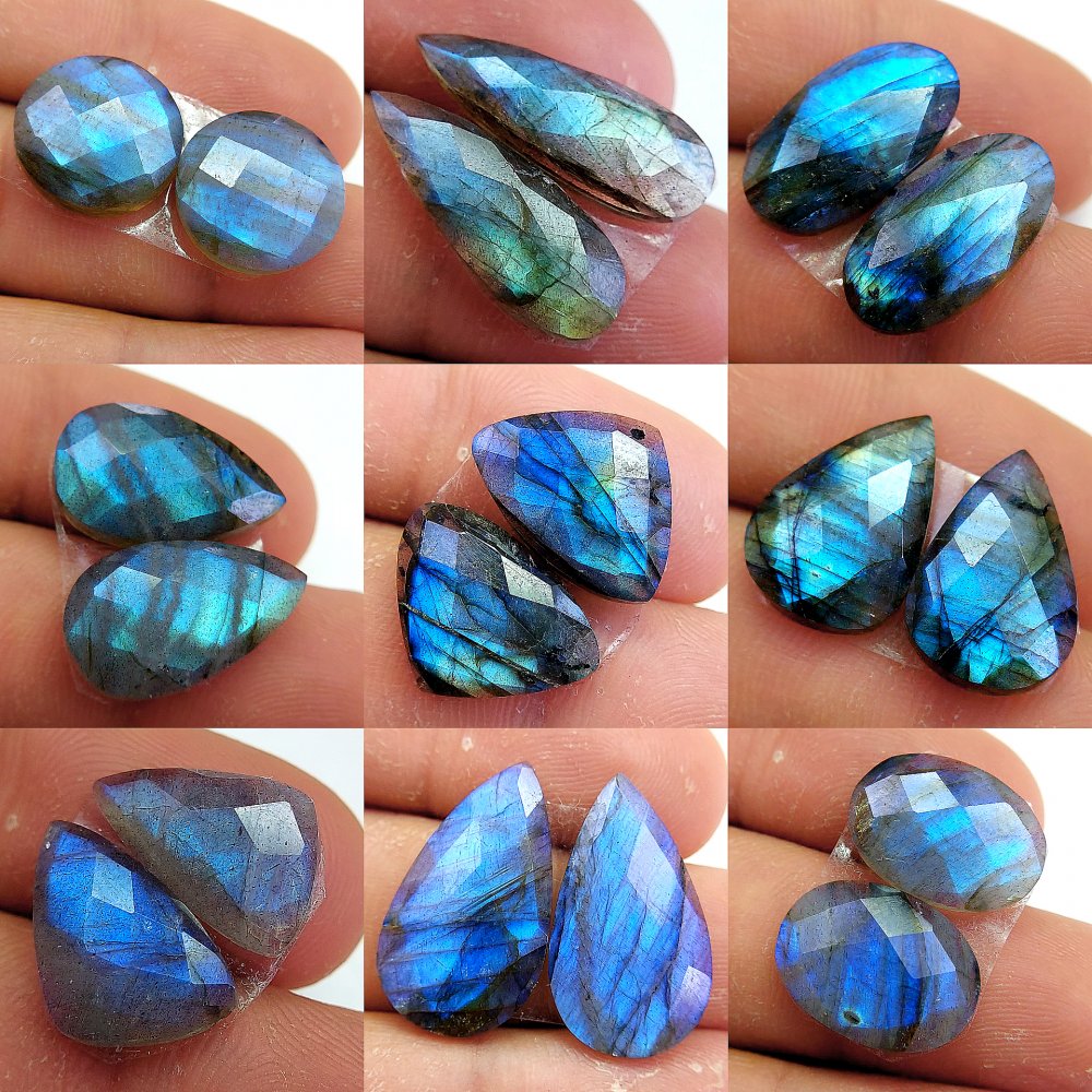 9 Pcs 121 Cts Natural Labradorite Cabochon Loose Gemstone Jewelry Wire Wrapped Pendant Semi-Precious Healing Crystal Lots 22X12 15X9mm #13063