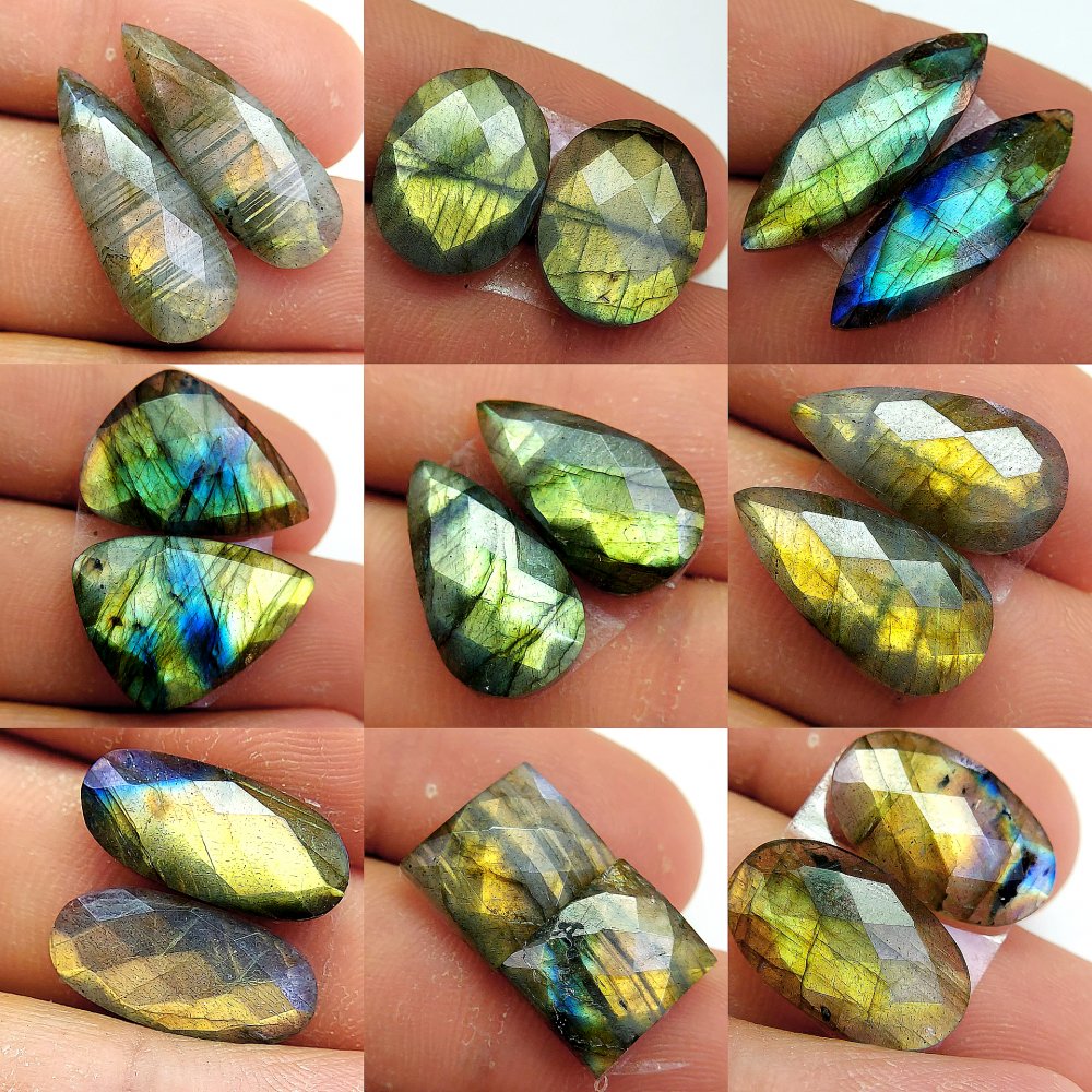 9 Pcs 119 Cts Natural Labradorite Cabochon Loose Gemstone Jewelry Wire Wrapped Pendant Semi-Precious Healing Crystal Lots 24X9 12X10mm #13064