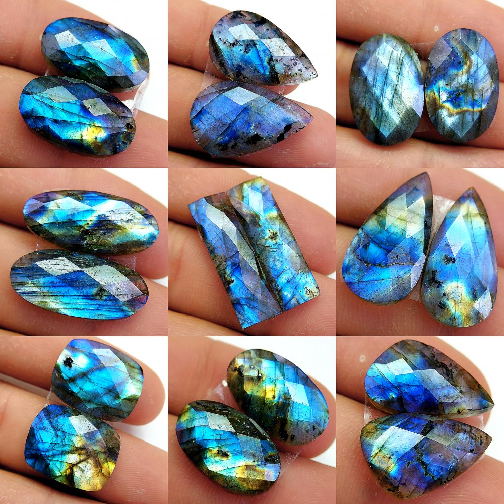 9 Pcs 186 Cts Natural Labradorite Cabochon Loose Gemstone Jewelry Wire Wrapped Pendant Semi-Precious Healing Crystal Lots 27x8 19x11mm #13065