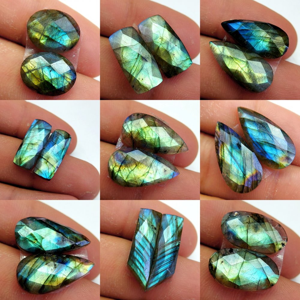 9 Pcs 128 Cts Natural Labradorite Cabochon Loose Gemstone Jewelry Wire Wrapped Pendant Semi-Precious Healing Crystal Lots 22x10 14x11mm #13066