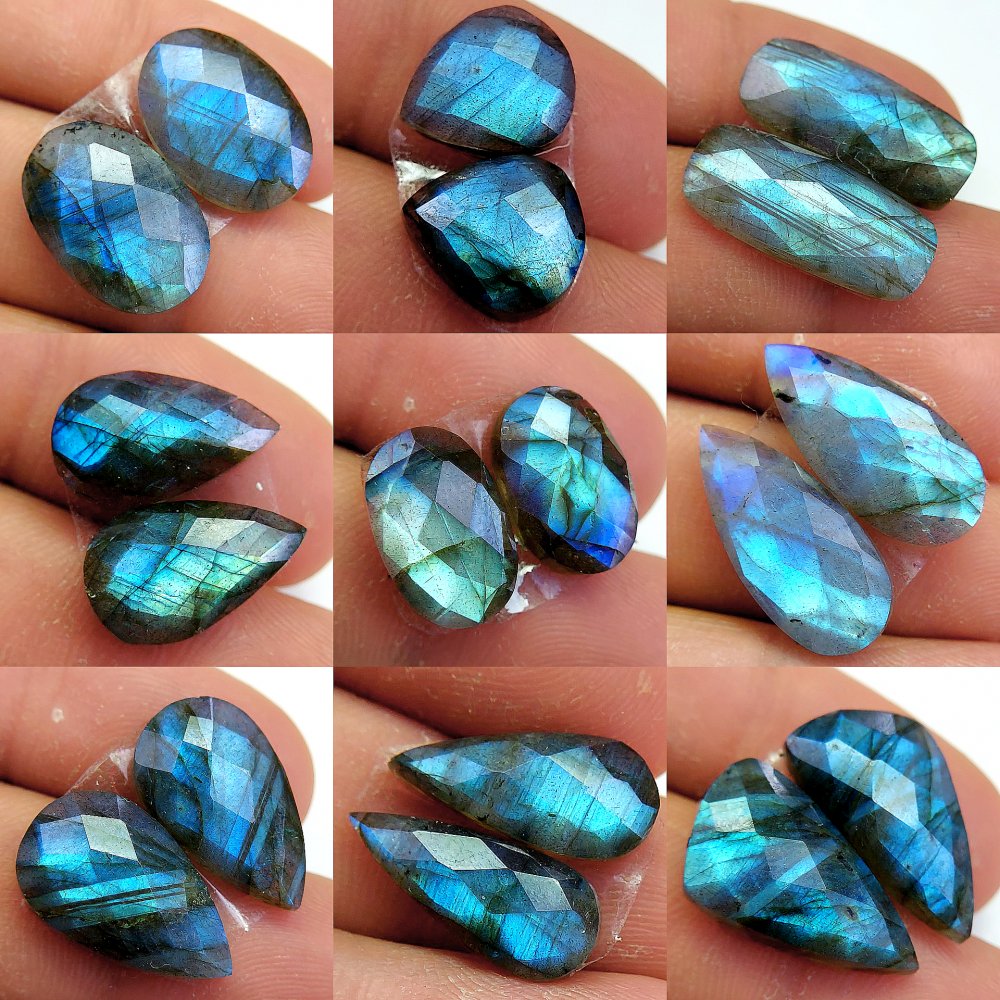 9 Pcs 117 Cts Natural Labradorite Cabochon Loose Gemstone Jewelry Wire Wrapped Pendant Semi-Precious Healing Crystal Lots 22x9 12x10mm #13067