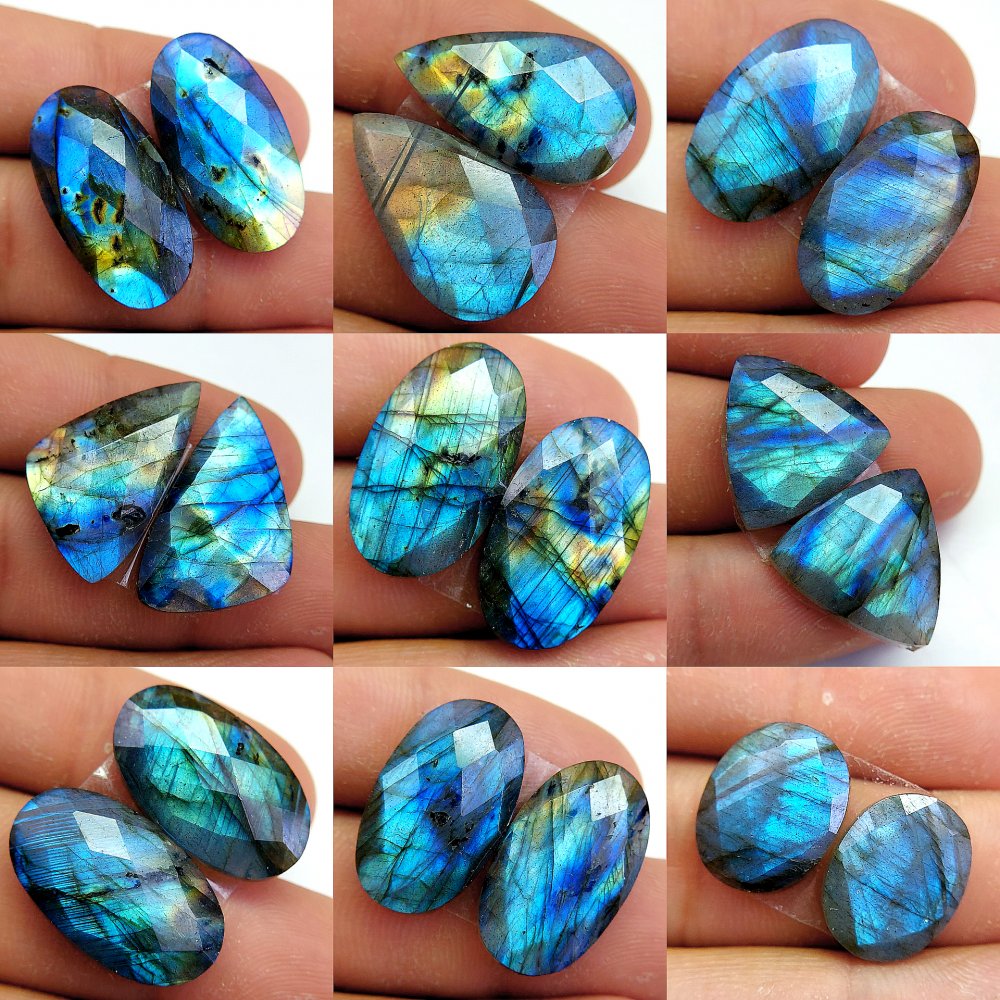 9 Pcs 196 Cts Natural Labradorite Cabochon Loose Gemstone Jewelry Wire Wrapped Pendant Semi-Precious Healing Crystal Lots 24x12 15x12mm #13068