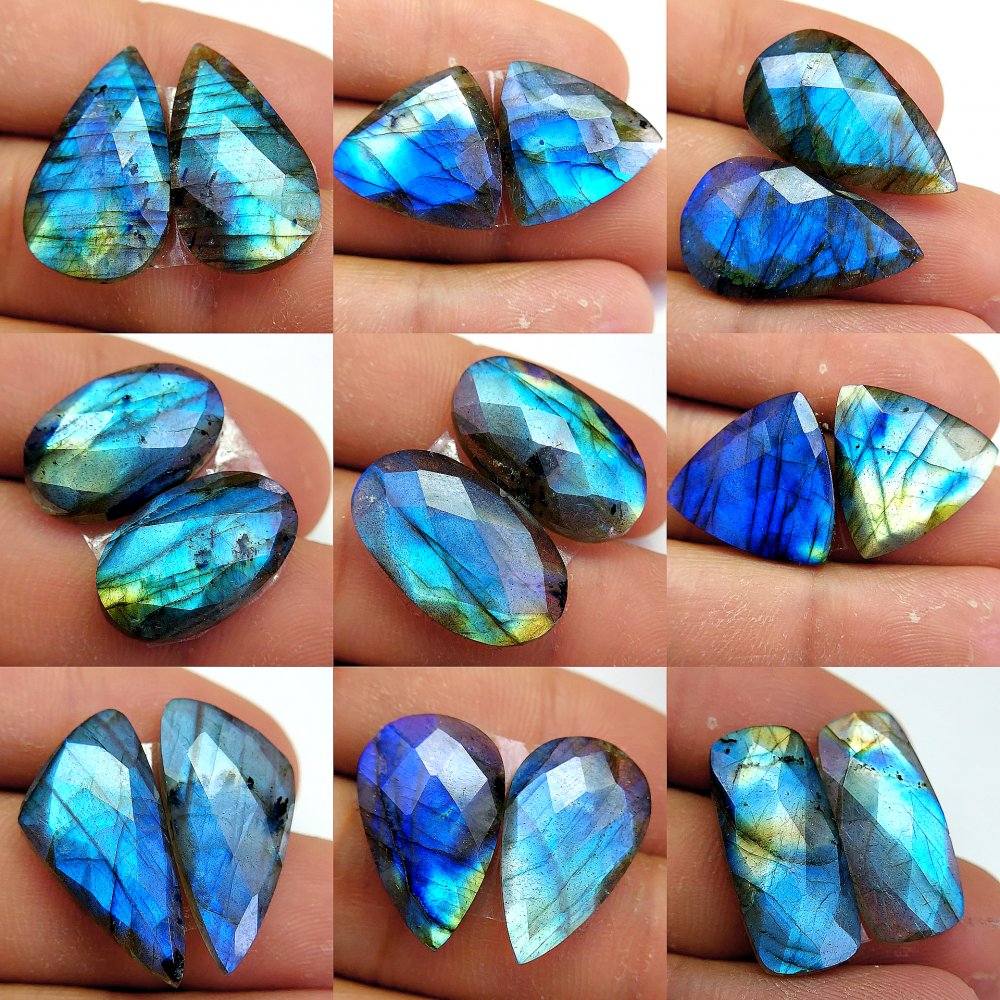 9 Pcs 181 Cts Natural Labradorite Cabochon Loose Gemstone Jewelry Wire Wrapped Pendant Semi-Precious Healing Crystal Lots 25x14 19x11mm #13069