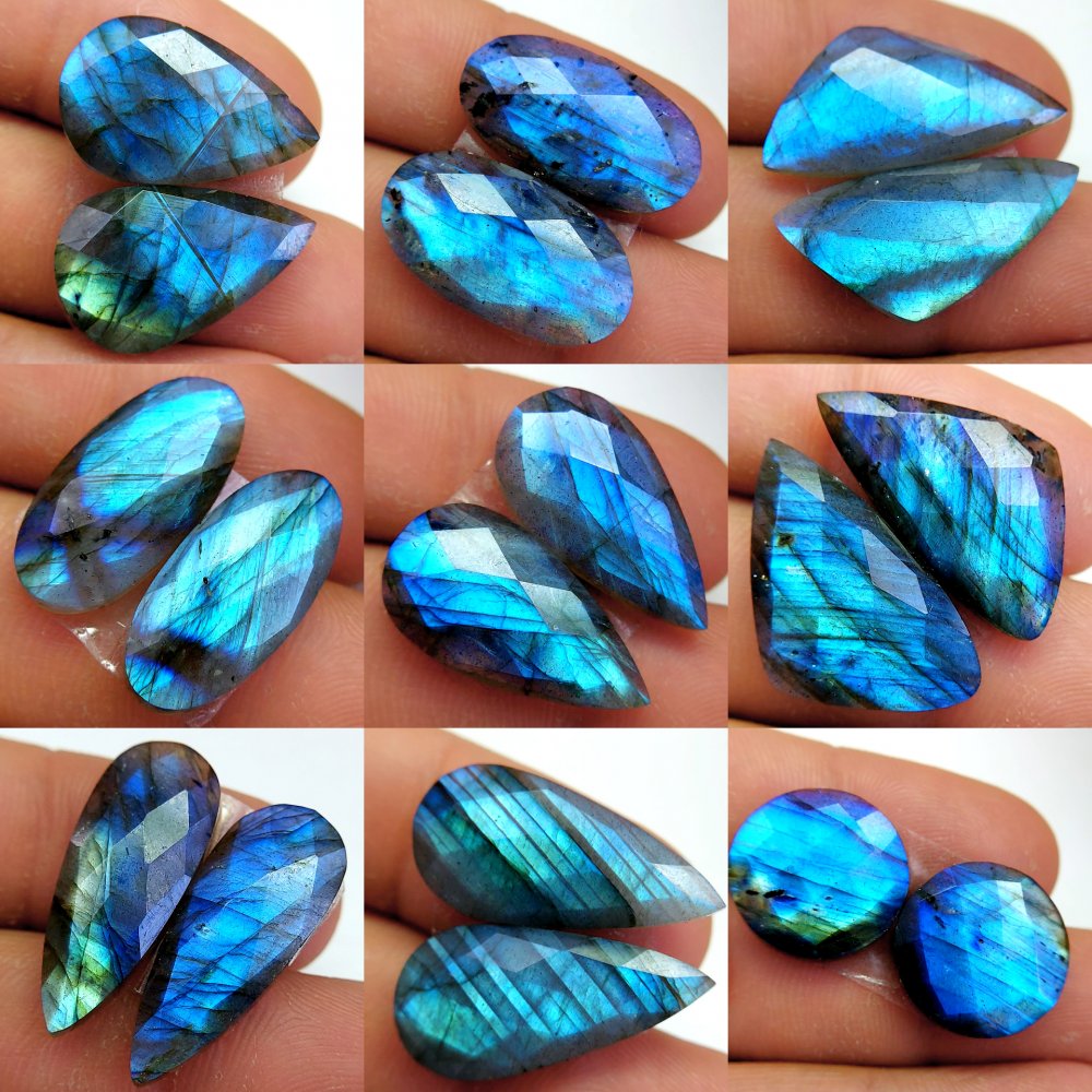 9 Pcs 176 Cts Natural Labradorite Cabochon Loose Gemstone Jewelry Wire Wrapped Pendant Semi-Precious Healing Crystal Lots 25x11 17x17 mm #13070