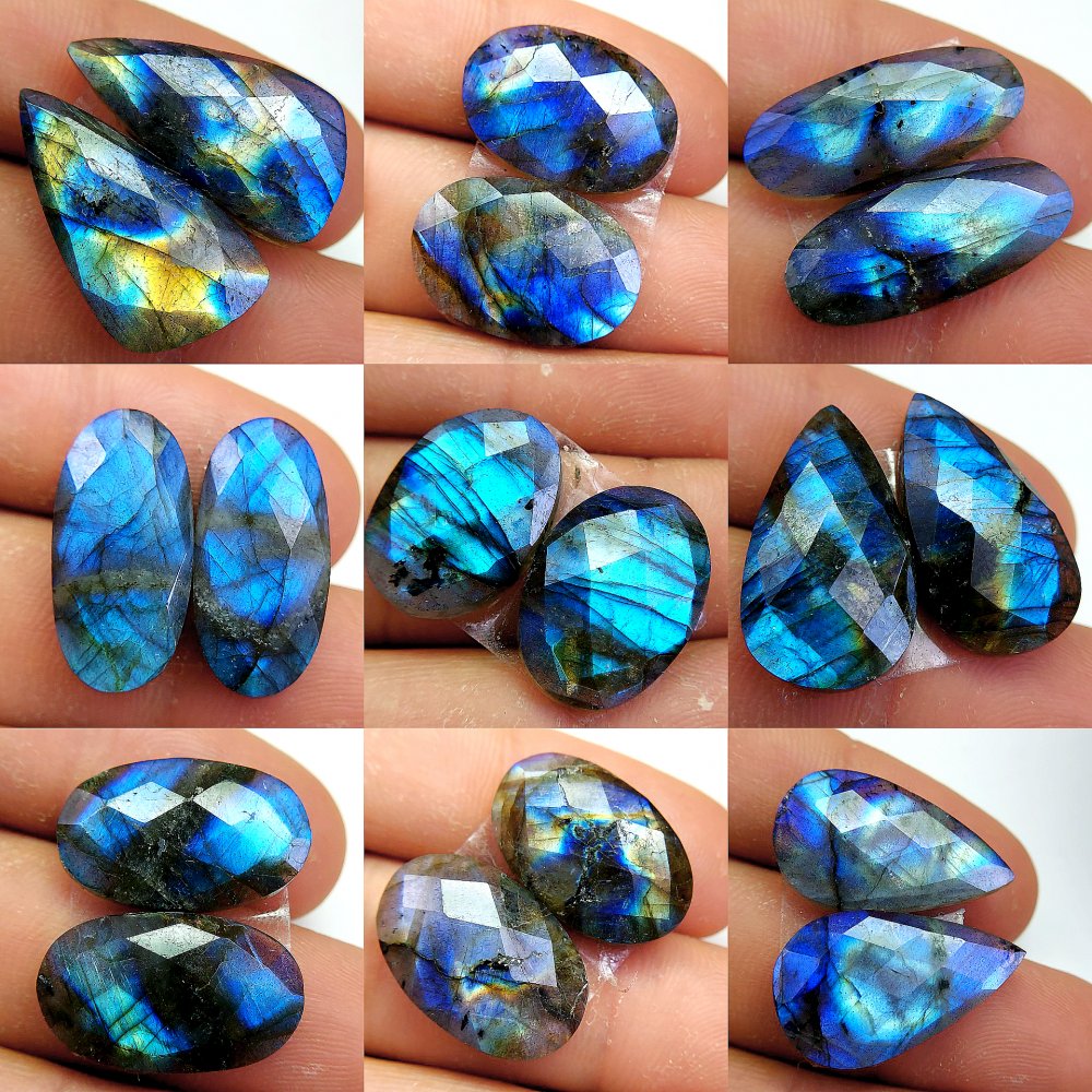 9 Pcs 182 Cts Natural Labradorite Cabochon Loose Gemstone Jewelry Wire Wrapped Pendant Semi-Precious Healing Crystal Lots 23x12 20x13 mm #13071