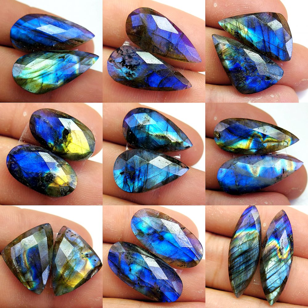 9 Pcs 188 Cts Natural Labradorite Cabochon Loose Gemstone Jewelry Wire Wrapped Pendant Semi-Precious Healing Crystal Lots 30x9 18x10 mm #13072