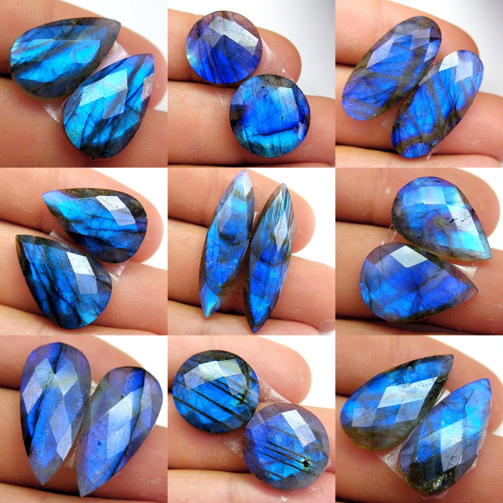 9 Pcs 197 Cts Natural Labradorite Cabochon Loose Gemstone Jewelry Wire Wrapped Pendant Semi-Precious Healing Crystal Lots 33x8 16x16 mm #13074