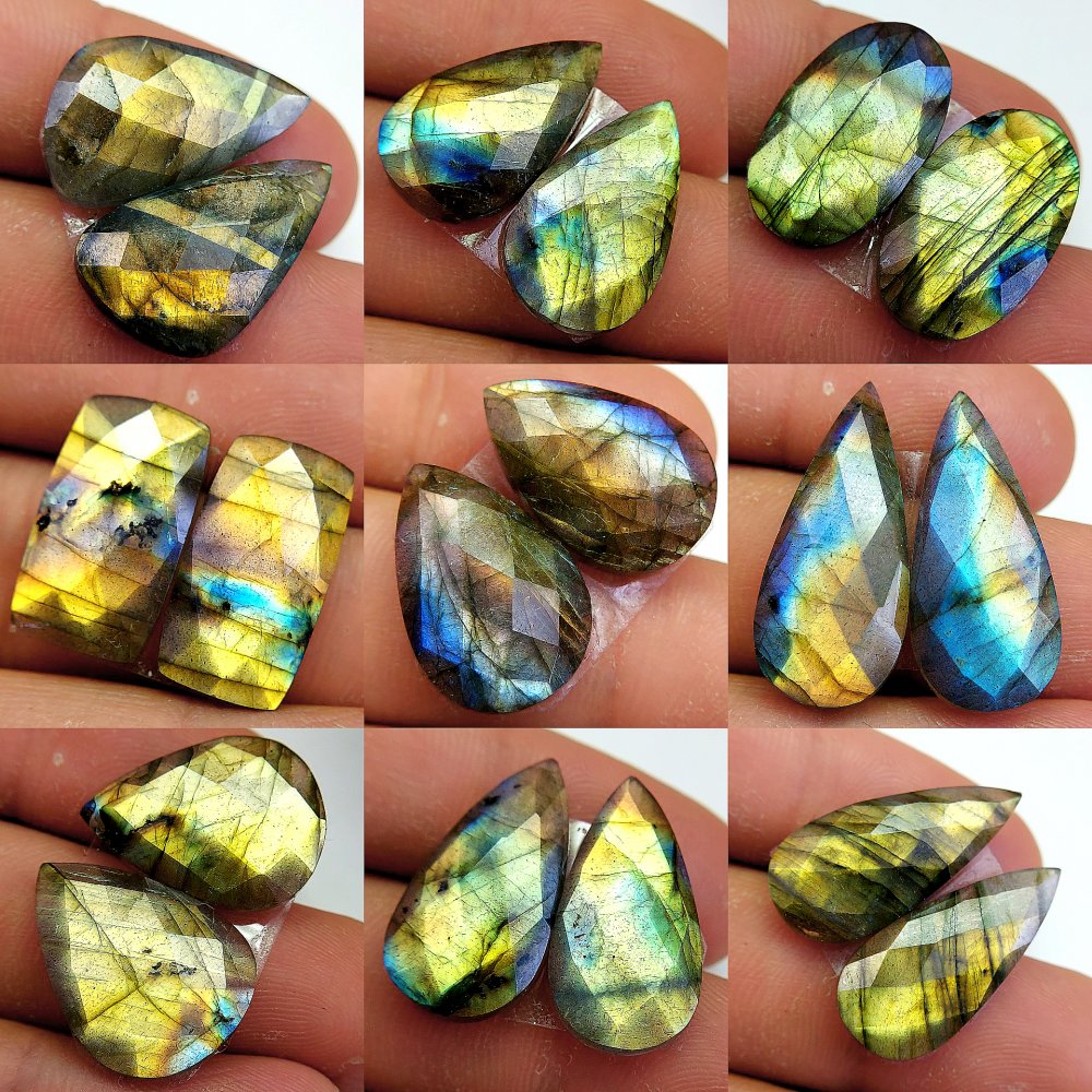 9 Pcs 164 Cts Natural Labradorite Cabochon Loose Gemstone Jewelry Wire Wrapped Pendant Semi-Precious Healing Crystal Lots 25x10 19x10 mm #13075