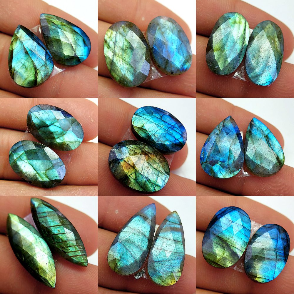 9 Pcs 199 Cts Natural Labradorite Cabochon Loose Gemstone Jewelry Wire Wrapped Pendant Semi-Precious Healing Crystal Lots 27x9 19x12 mm #13076