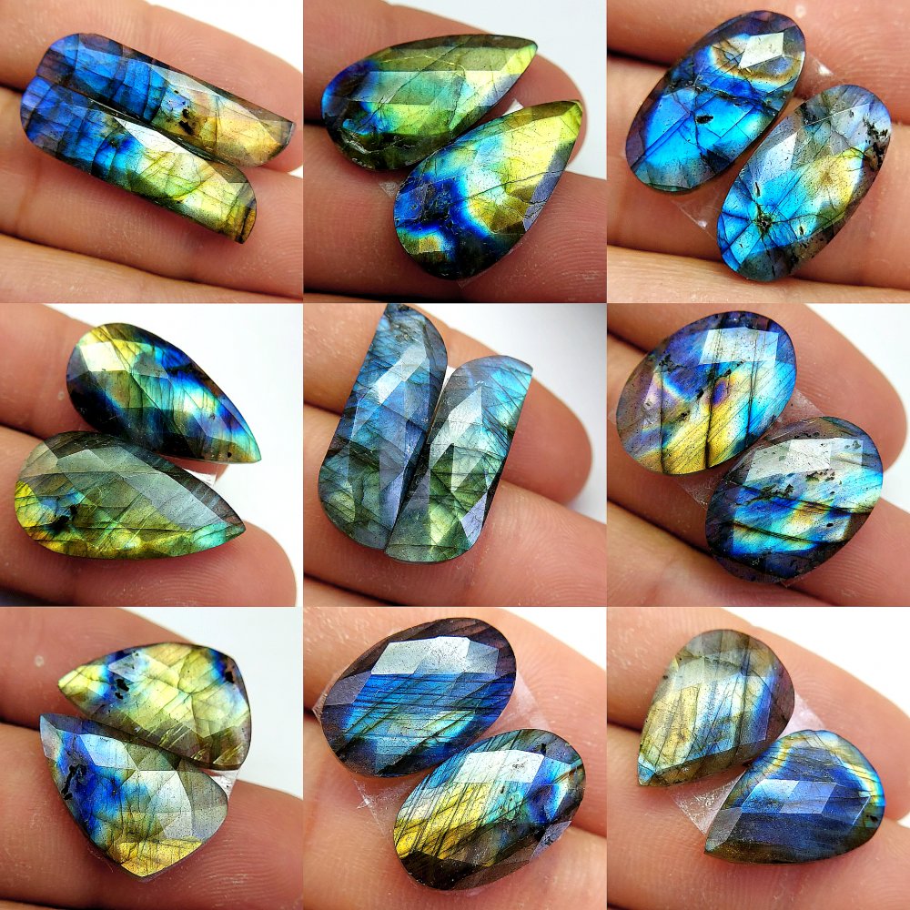 9 Pcs 173 Cts Natural Labradorite Cabochon Loose Gemstone Jewelry Wire Wrapped Pendant Semi-Precious Healing Crystal Lots 30x7 19x13 mm #13077