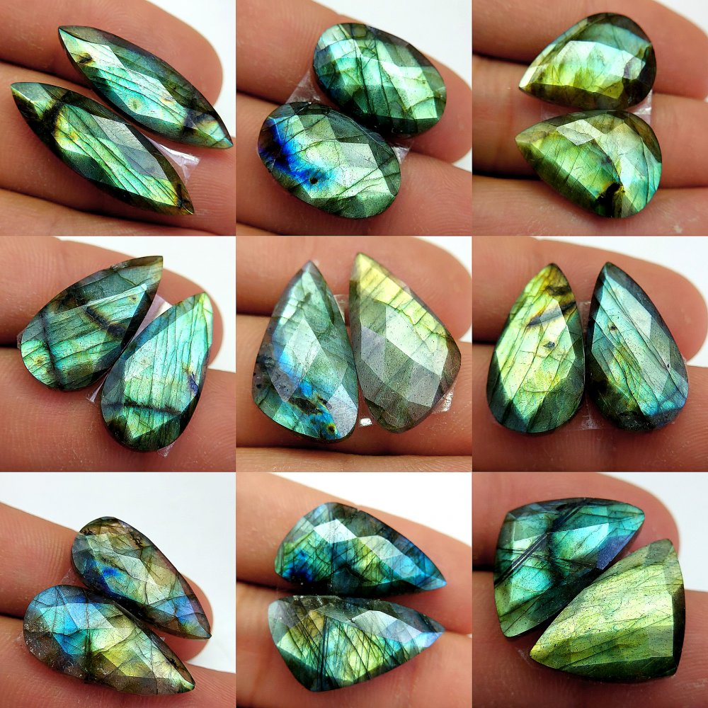 9 Pcs 179 Cts Natural Labradorite Cabochon Loose Gemstone Jewelry Wire Wrapped Pendant Semi-Precious Healing Crystal Lots 29x9 20x15 mm #13080