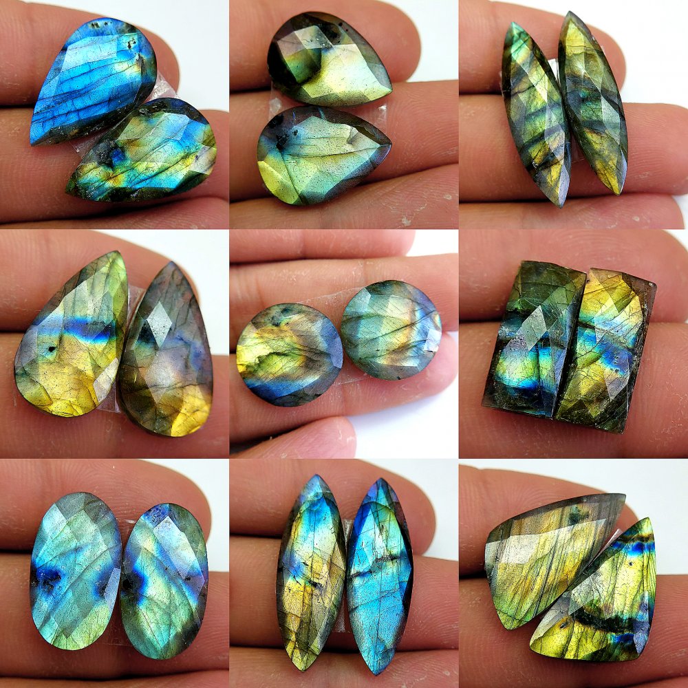 9 Pcs 167 Cts Natural Labradorite Cabochon Loose Gemstone Jewelry Wire Wrapped Pendant Semi-Precious Healing Crystal Lots 30x10 17x7 mm #13081