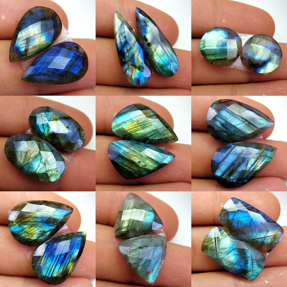 9 Pcs 181 Cts Natural Labradorite Cabochon Loose Gemstone Jewelry Wire Wrapped Pendant Semi-Precious Healing Crystal Lots 26x9 14x14 mm #13084