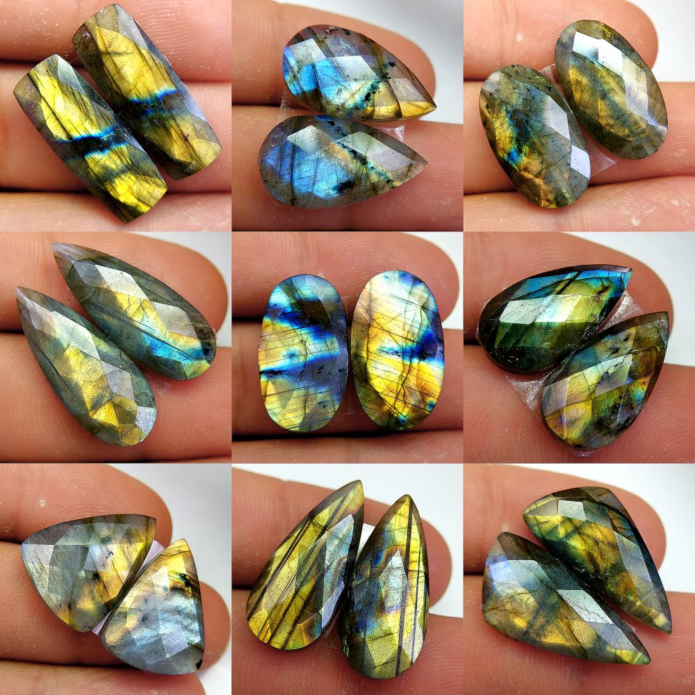 9 Pcs 172 Cts Natural Labradorite Cabochon Loose Gemstone Jewelry Wire Wrapped Pendant Semi-Precious Healing Crystal Lots 25x10 19x10 mm #13085